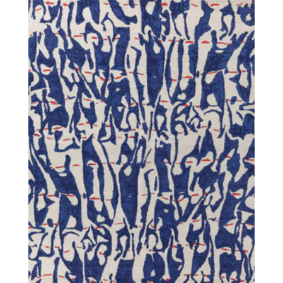 Shizoku Wool Abstract Area Rug in Ivory/Navy Blue/Cobalt Blue/Bright Red