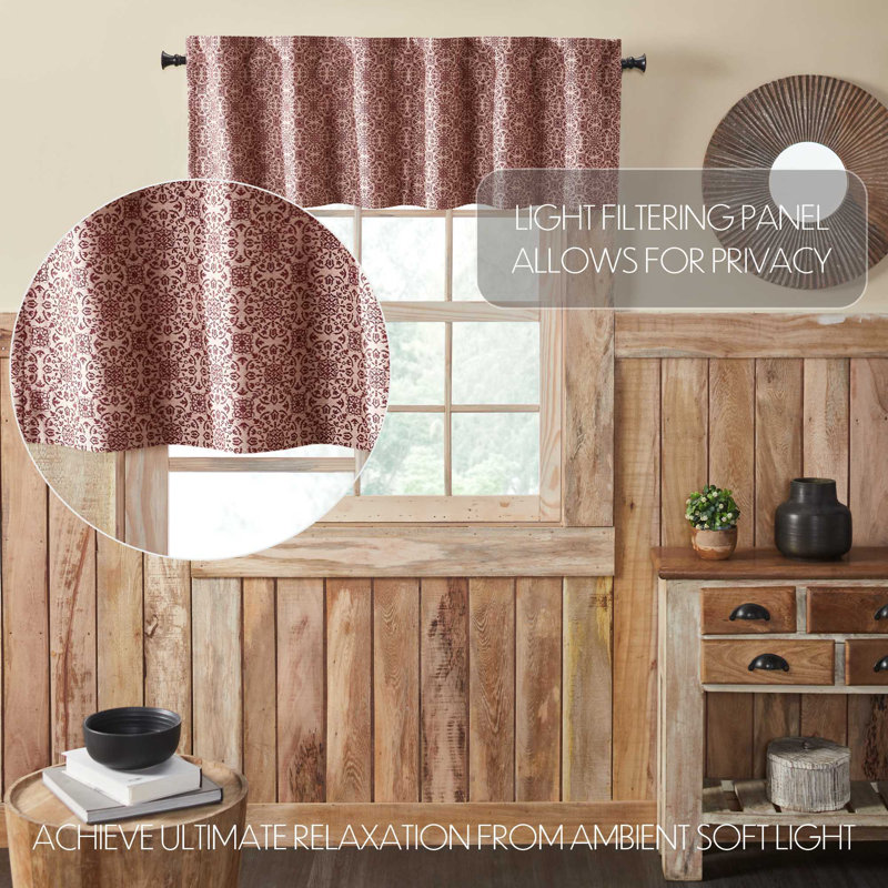  Custom House Geometric Tailored 60'' W Window Valance, Tan/Red