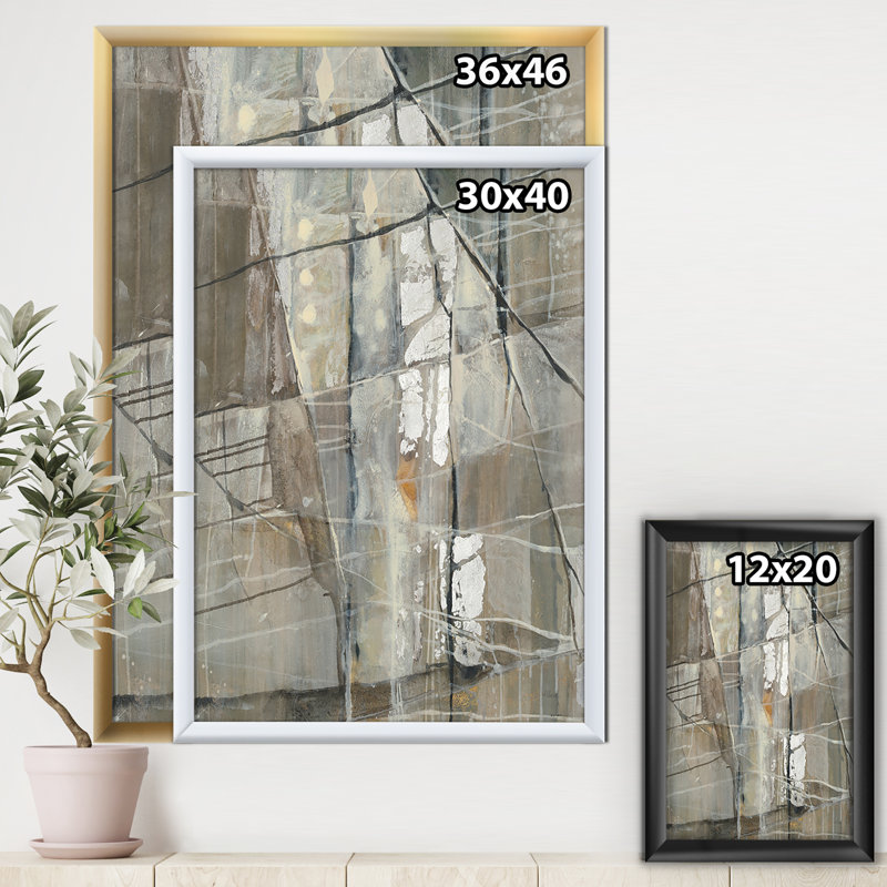 «Gray Silver Geometric Composition», reproduction sur toile encadrée, H 46 po x l 36 po x P 1,5 po, Cadre doré