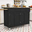 Chariot pour îlot de cuisine avec plateau en bois massif Dashane, tablettes réglables et armoire-453248587