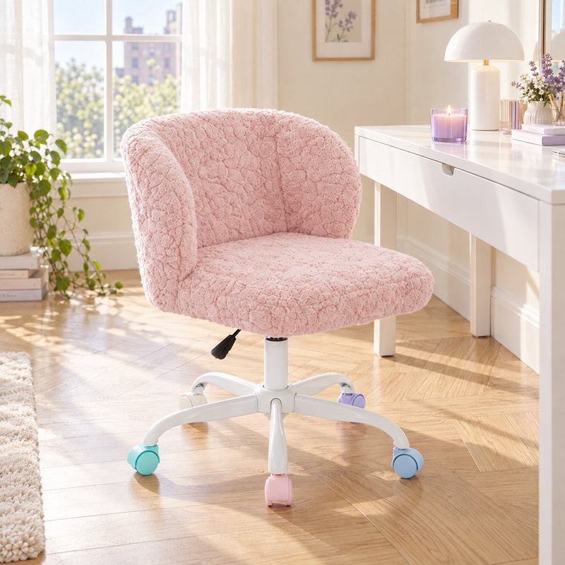 Chaise de bureau à domicile avec tissu en laine d'alpaga haut de gamme, Rose