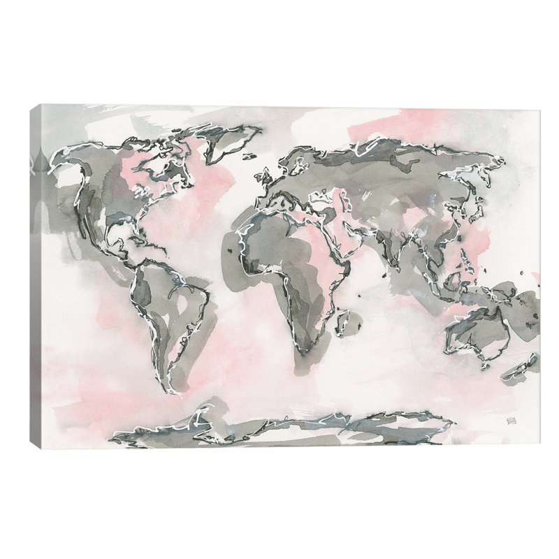 World Map Blush by Chris Paschke - Painting on Canvas, 66.04 cm H x 45.72 cm W x 1.91 cm D, Wrapped Canvas