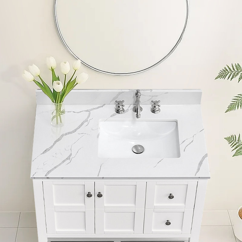 Plateau de meuble-lavabo simple 36 po avec lavabo droit - pour remplacement de meuble-lavabo, sans armoire