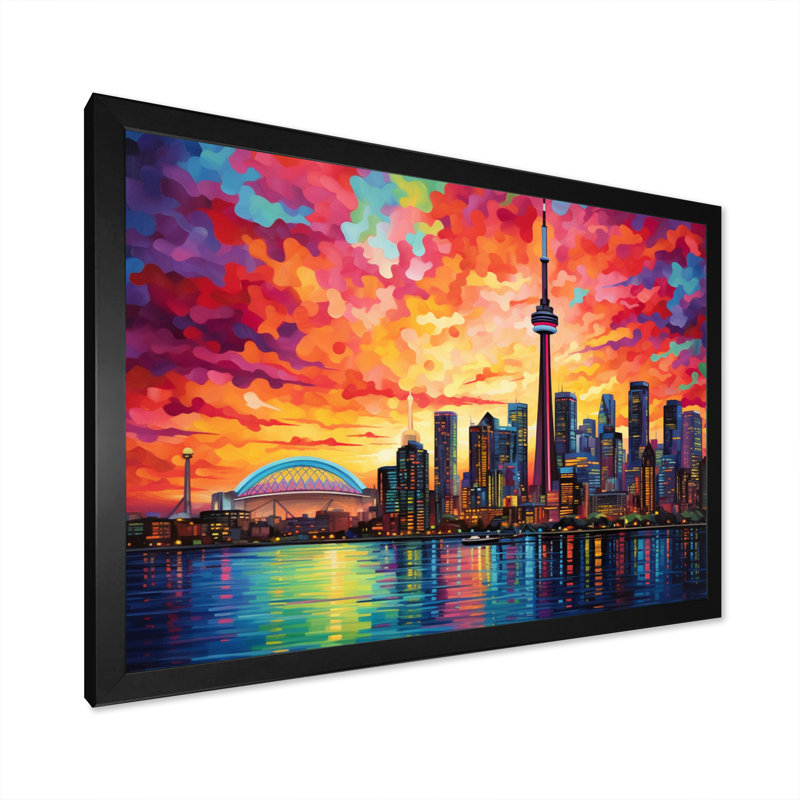 Pop Toronto Cityscape II - impression, H 34 po x l 44 po x P 1,5 po, Cadre simple noir