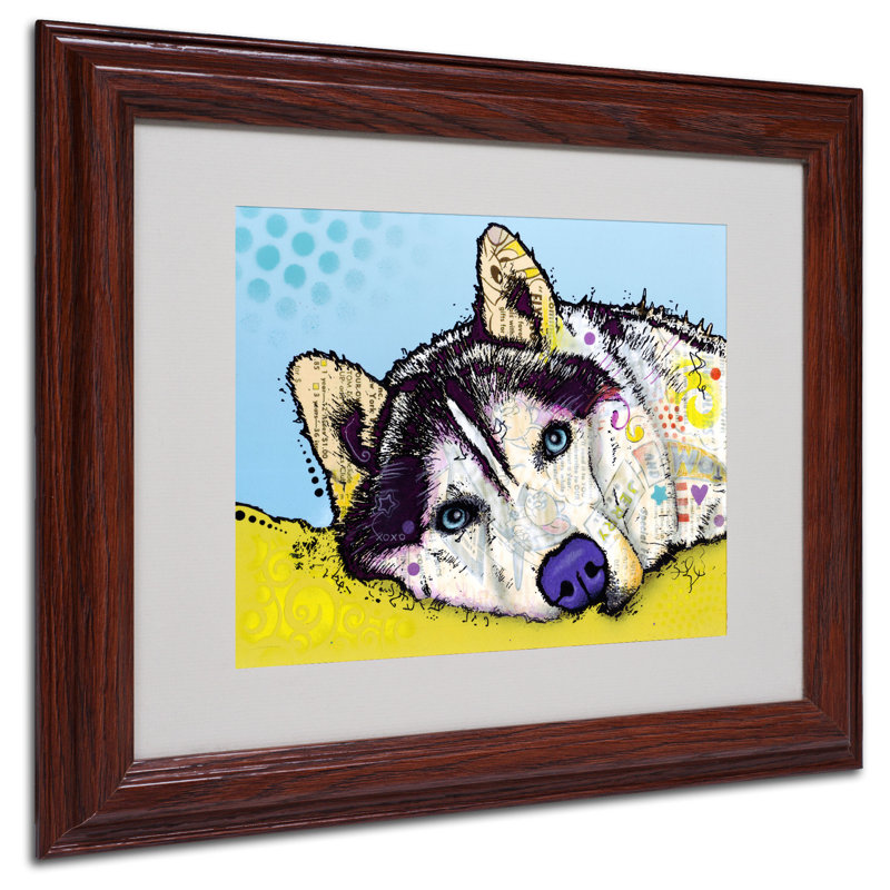 « sibérie husky ii », impression, H 11 po x l 14 po x P 0,5 po, Encadrement grain de bois, Blanc