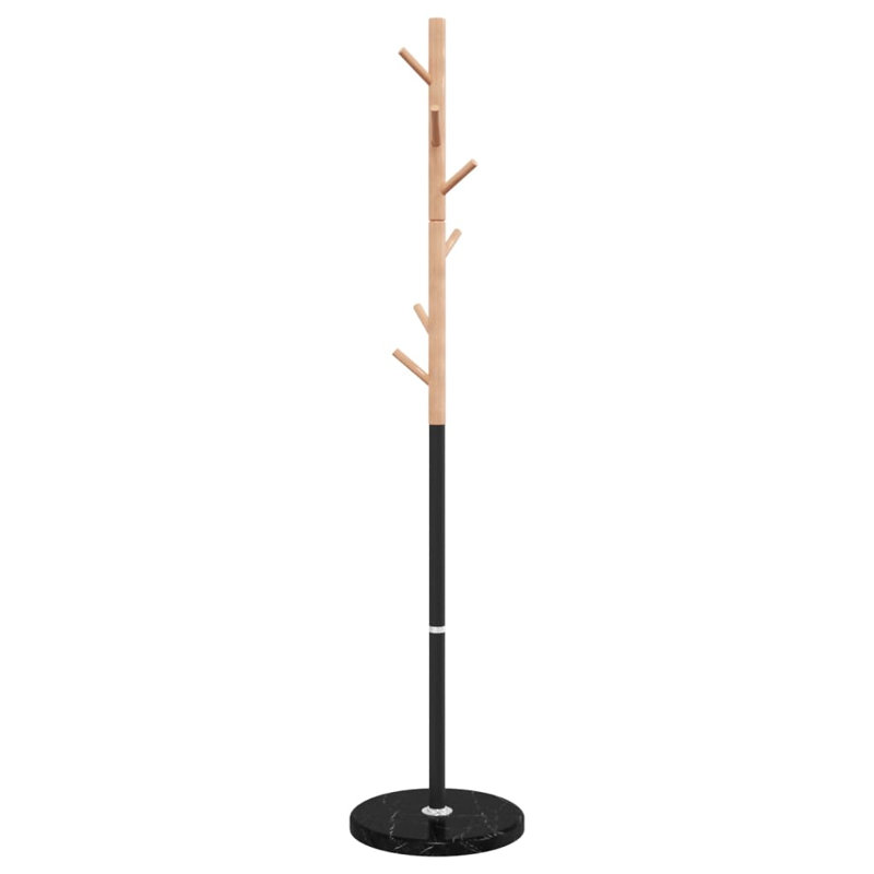 vidaXL Coat Stand Powder-coated iron, solid beech wood, marble, Black