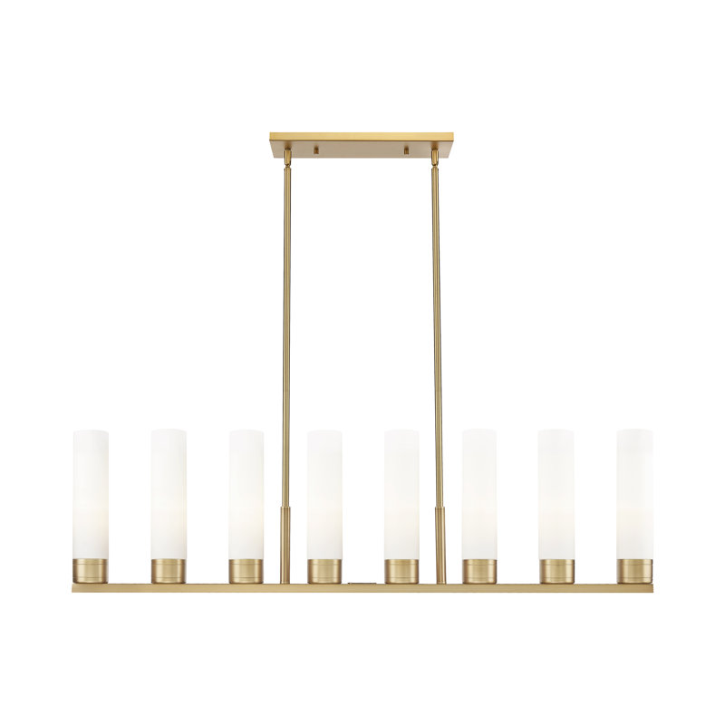 Luminaire suspendu 6 lumières avec abat-jour Scherer, Blanc, Laiton brossé
