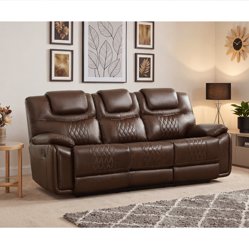Canapé classique en cuir de 88 pouces avec inclinaison manuelle et 3 places assises, Cuir véritable espresso