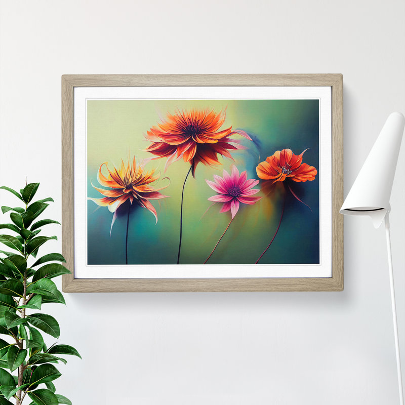 Intriguing Modern Flowers - Framed Print, 25cm H x 34cm W x 2cm D, Oak