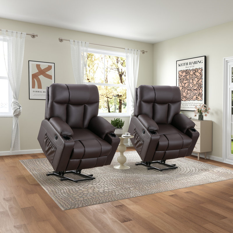 37.8" W Faux Leather Power Lift Recliner, Brown Faux Leather