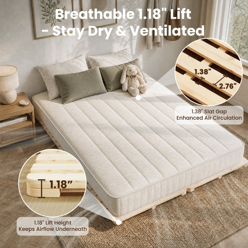 Solid Pine Wood Foldable Slatted Bed, Japanese Bed Frame, Beds Plate for Floor, Tatami Bed Board, Queen