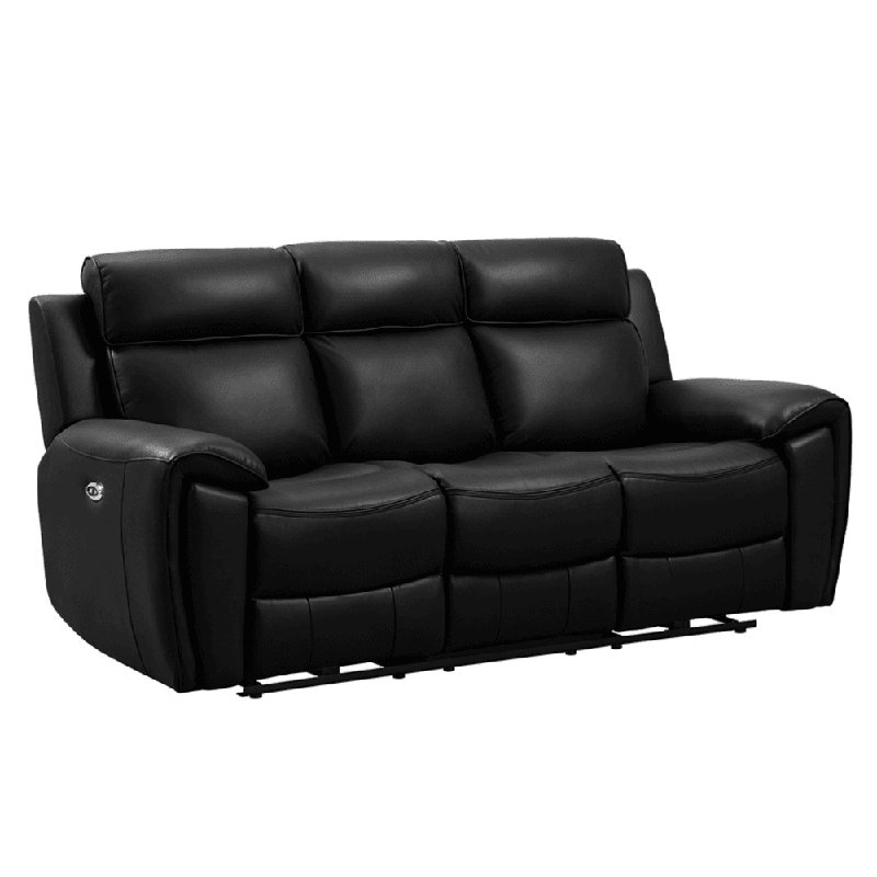 Annecy Genuine Leather Electric Power Recliner 3 Seater, Black