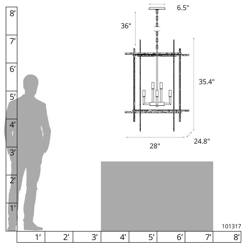 Lustre rectangulaire à 4 lumières Tura, Blanc, Grand