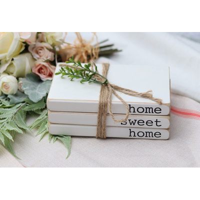 Livre décoratif en faux bois Gainz Home Sweet Home avec feuilles et ficelle de jute
