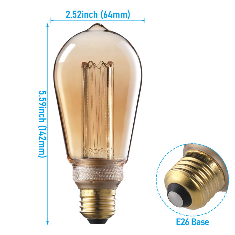 Ampoule ST64 à intensité variable, ampoule DEL Edison rétro, culot E26, lumière ambre 2000K