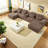 Modern Compression Sofas with Storage, 6 Seat Corduroy U Shaped Modular for Home