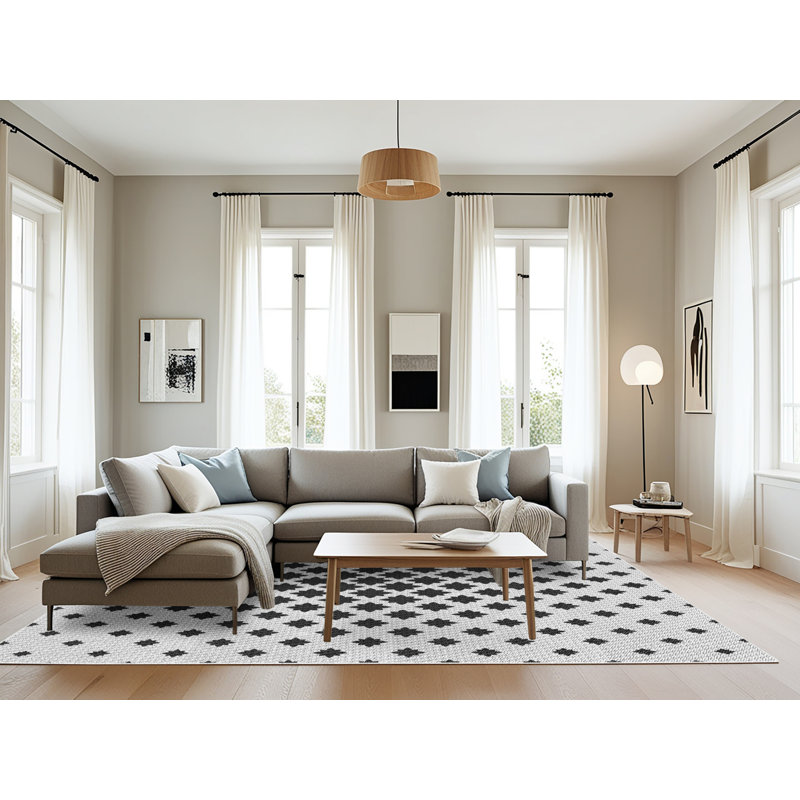 Tapis gris/noir tissé à la machine, Rectangle 8 pi x 10 pi