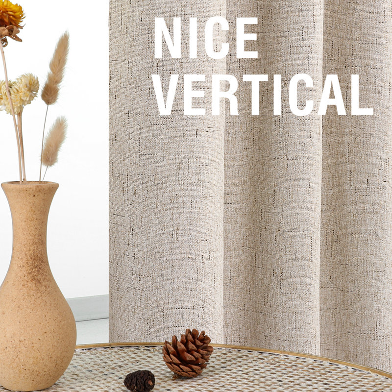 Faux Linen 100% Blackout Curtains for Bedroom Thermal Insulated Textured Linen Look Curtain Back Tab/Rod Pocket/Hook Belt Draperies 2 Panels