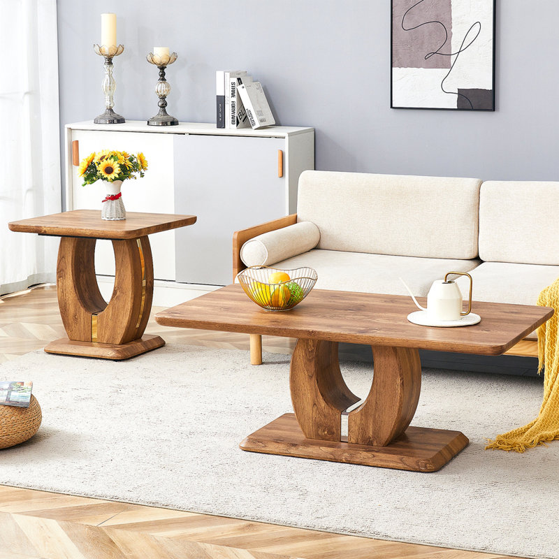 Modern Minimalist Wood-Tone MDF Coffee Table Set (Square + Rectangular)Wood Colour,MDF Coffee Table,Wood-Coloured Textured Decal,Side Table.