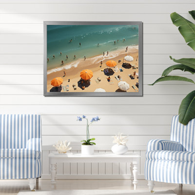 Plage, parasol, vue aérienne, impression sur toile