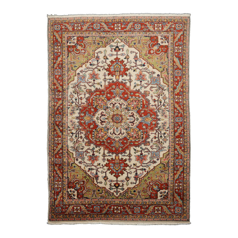 Tapis ivoire en laine noué à la main 6 x 8 pi 9 po Herrija