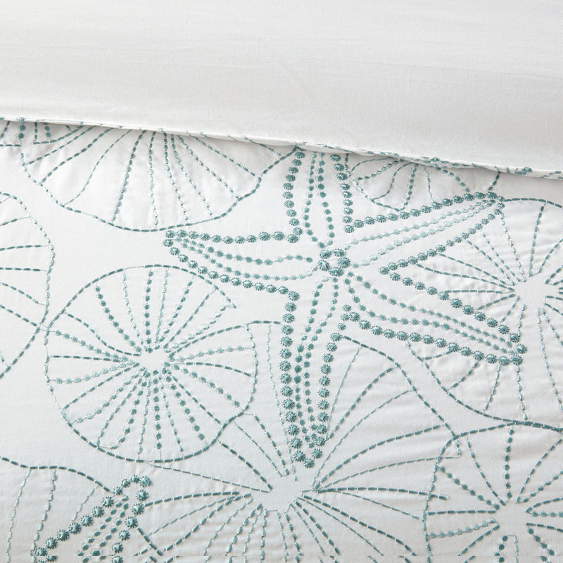 Édredon très grand 100% coton - blanc avec détails brodés, comprend une jupe de lit et 2 taies surdimensionnées en coton