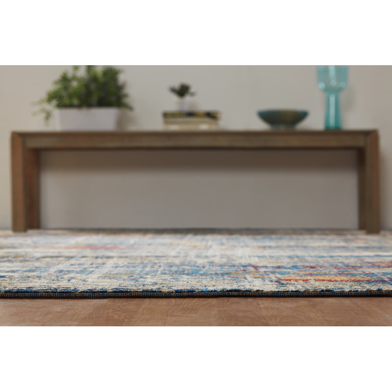 Holbeach Abstract Area Rug in Blue/Beige, Runner 2'6" x 8'