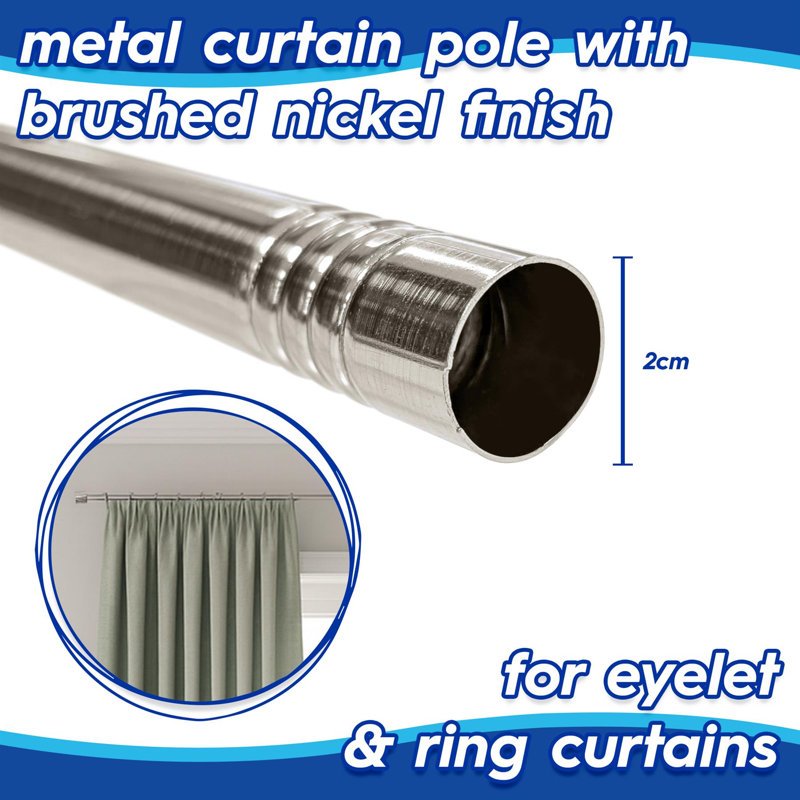 Harbour Housewares Extendable Metal Curtain Poles Kit, 2cm H x 150cm L x 2cm W,  Brushed Nickel