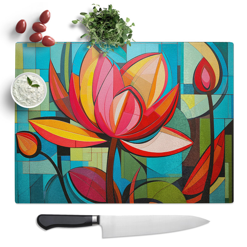 Lotus Flower Constructivism  Glass Chopping Board