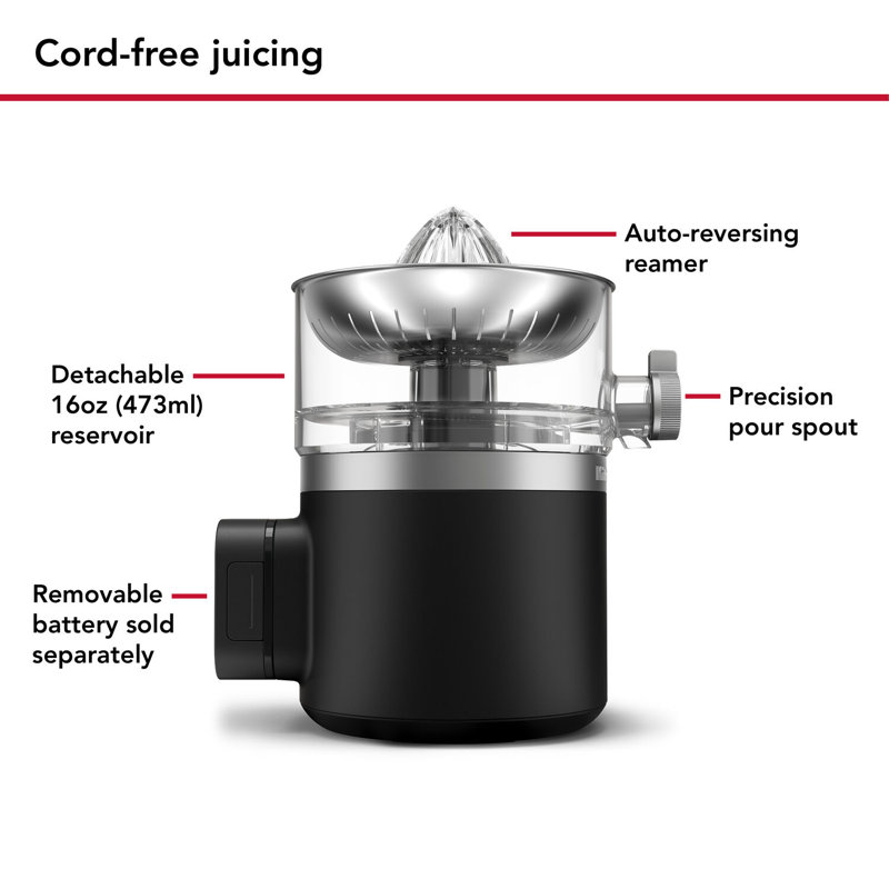 KitchenAid Go Cordless Citrus Juicer with Auto-Reversing Reamer & Precision Pour Spout