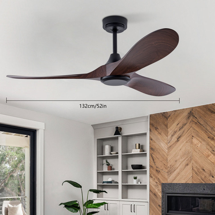 52Inch 3 Wood Blade Ceiling Fan With Remote Control Without Light