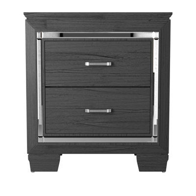 Glamourous Style 1Pc Nightstand Of 2X Drawers LED Lighting Bar Pulls Modern Bedroom Furniture