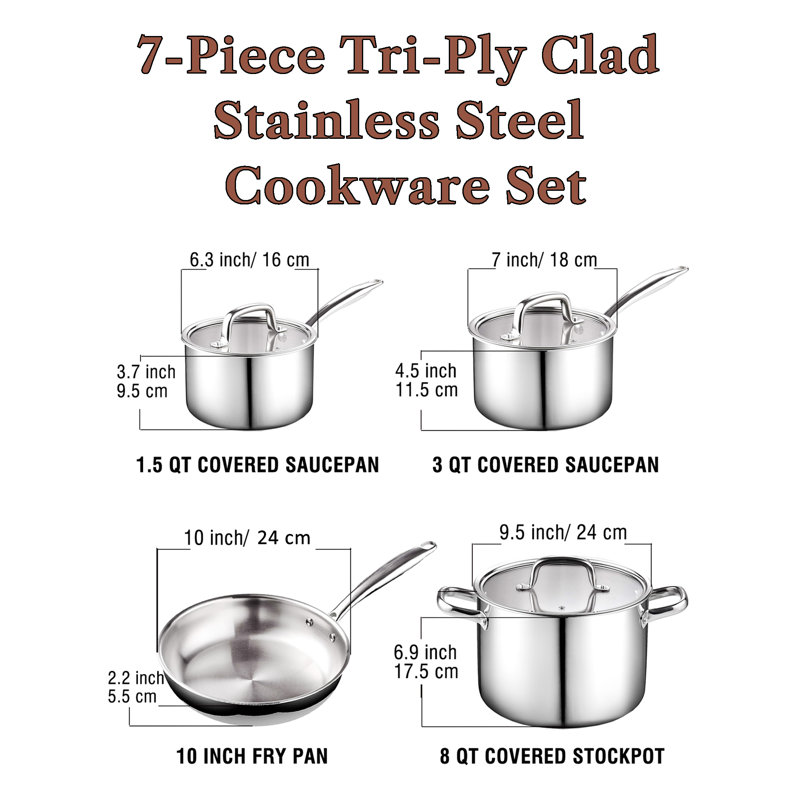 7-Piece Silver Stainless Steel Cookware Set with Glass Lids