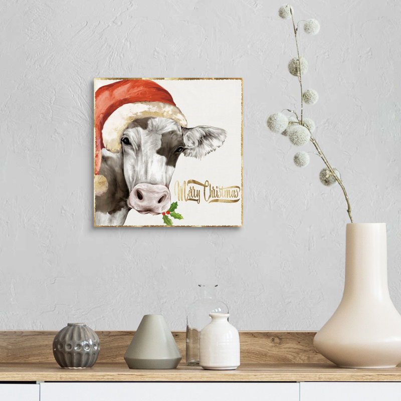 Vache de Noël - reproduction d'art sur toile, H 12 po x l 12 po x P 1,25 po, Toile tendue