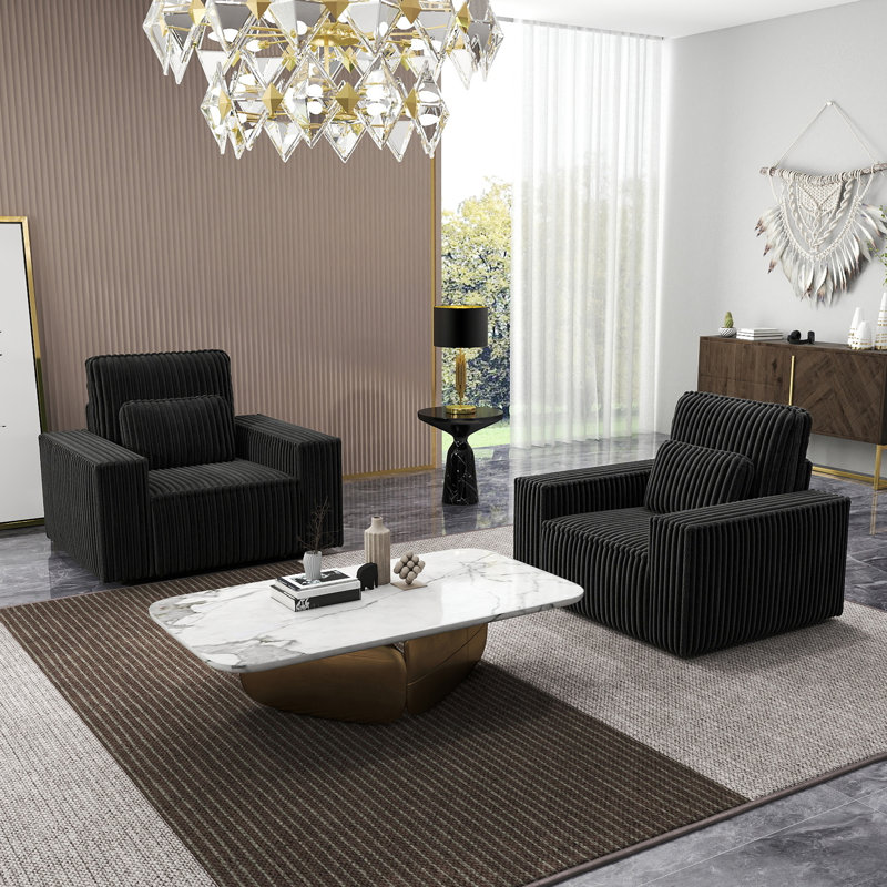 Ensemble de canapés combinés en éponge Corduroy, convenant aux salons, Noir