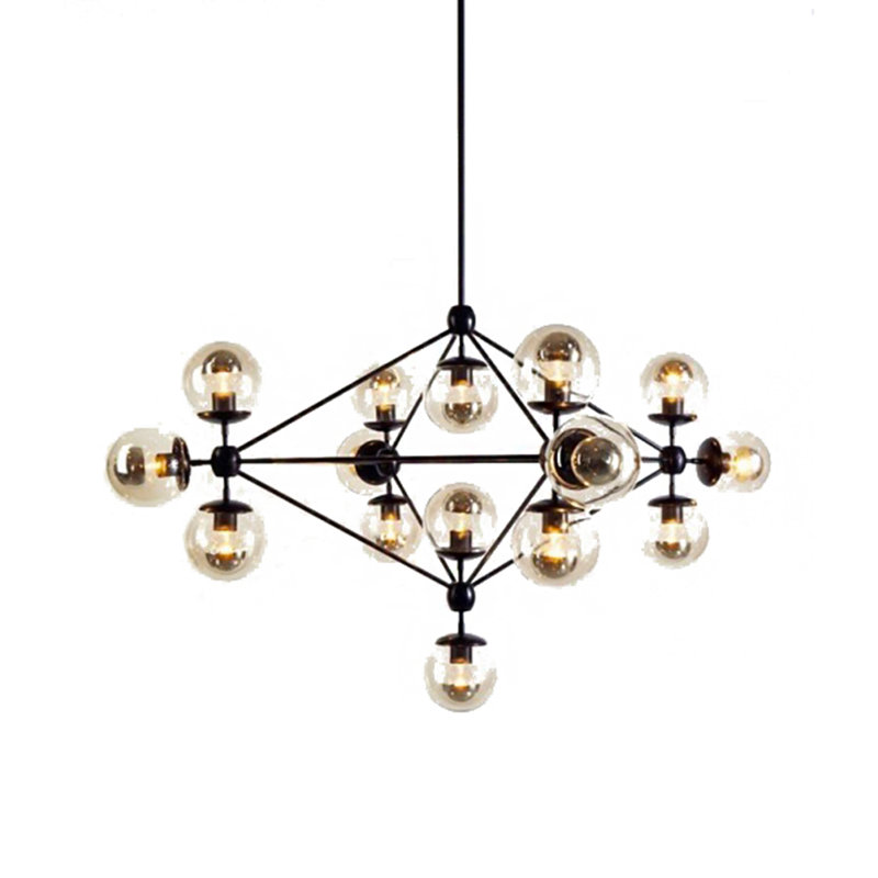15-Light black metal chandelier with coffee colour glass shades