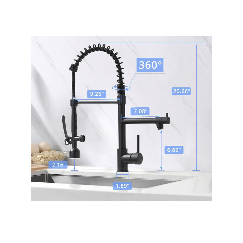 Robinet de cuisine rétractable AvaMalis, Noir mat