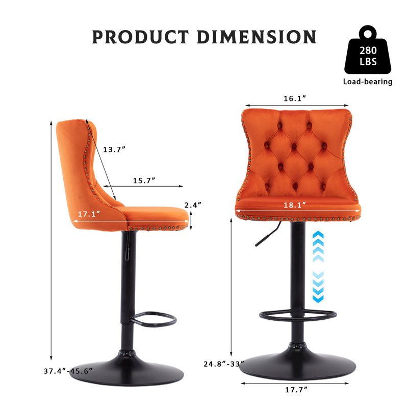 Tabourets de bar pivotants réglables à 360 °, 4, Orange, Noir