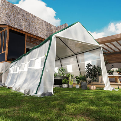 Serre 10 x 20 pi avec cadre en fer galvanisé et panneaux en PVC - Conception de porte à enroulement pour un accès et une ventilation faciles - Structure durable et résistante aux intempéries pour le jardinage, le démarrage des graines et la protecti