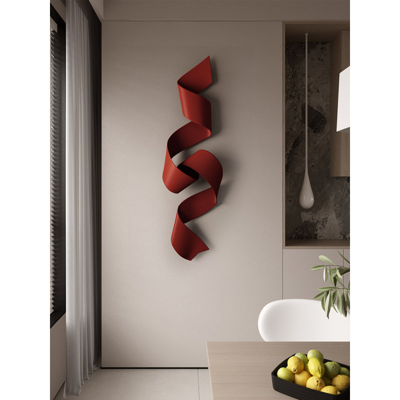 Sculpture murale minimaliste en ruban de métal, décoration murale flottante en spirale 3D, 70.87" H x 20.87" W x 1.97" D, Red