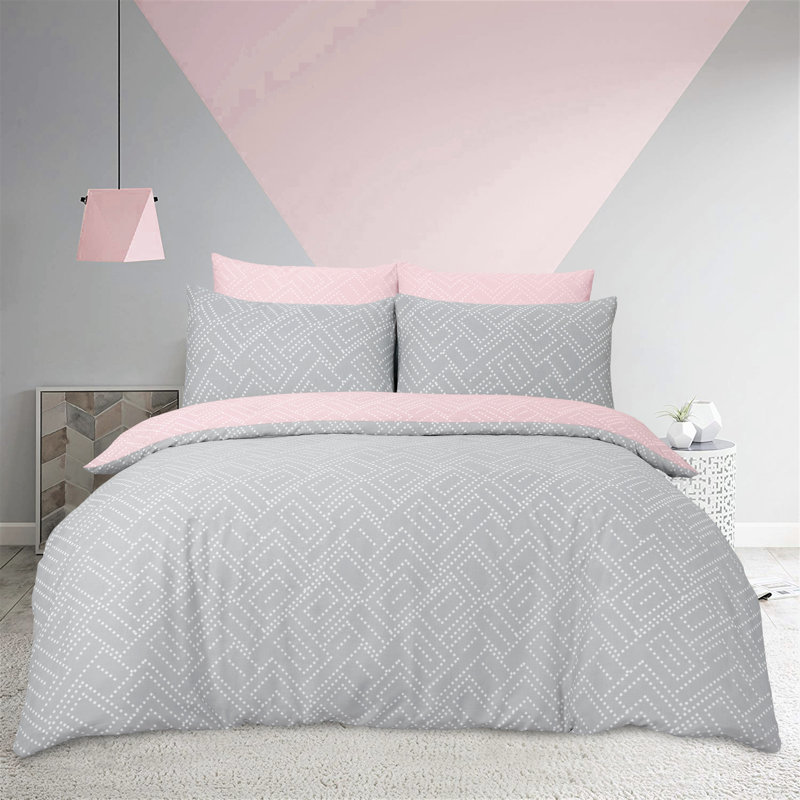 Shoup Polyester Geometric Shapes Duvet Cover Set with Pillowcases, Pink, Super King Duvet Cover + 2 Standard Pillowcases