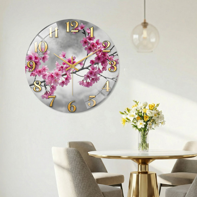 Horloge murale Cherry Blossom, 40 x 40 cm (15,7 x 15,7 pouces)