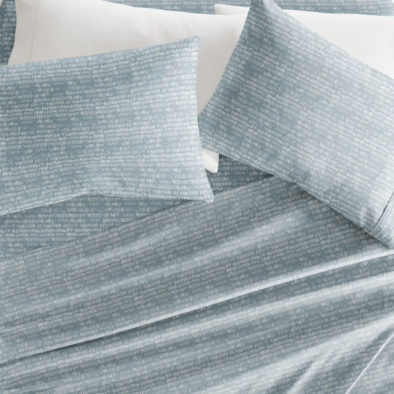 Full Size Sky Blue Geometric Microfiber Sheet Set