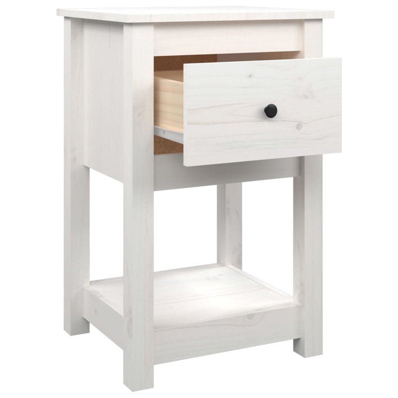 40cm W Solid Wood Bedside Table, White, Individual
