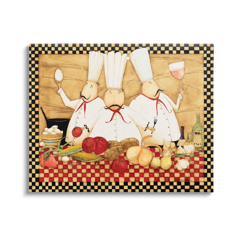 Vintage Chefs Checkered Kitchen Canvas Wall Art, 20" x 16"