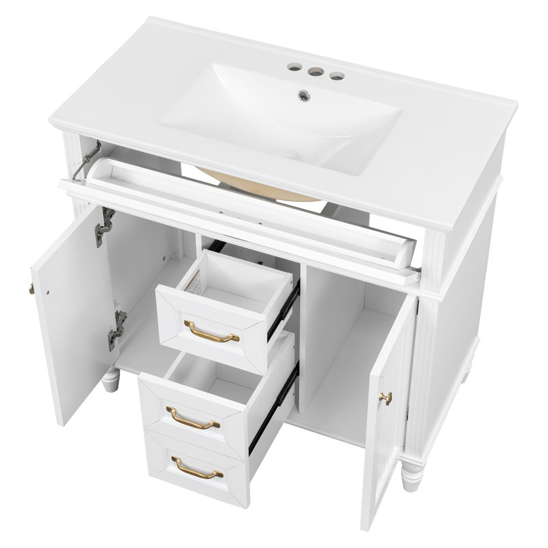 Meuble-lavabo 36 po avec lavabo en céramique, Blanc