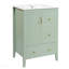 Meuble-lavabo 24 po avec lavabo, 1 armoire avec porte à fermeture douce, 3 tiroirs à fermeture douce, poignées en métal rétro, vert clair