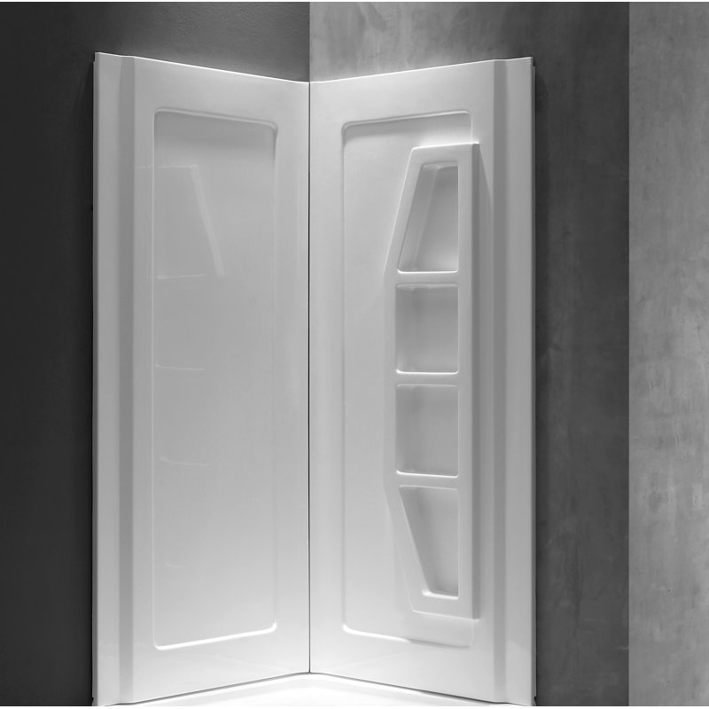 Sharman 36'' White Acrylic Corner Shower Surround with Shelves