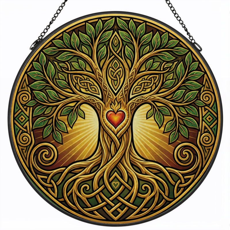 Vitrail de fenêtre 7,8 "H Celtic Tree, H 7,8 po x l 7,8 po