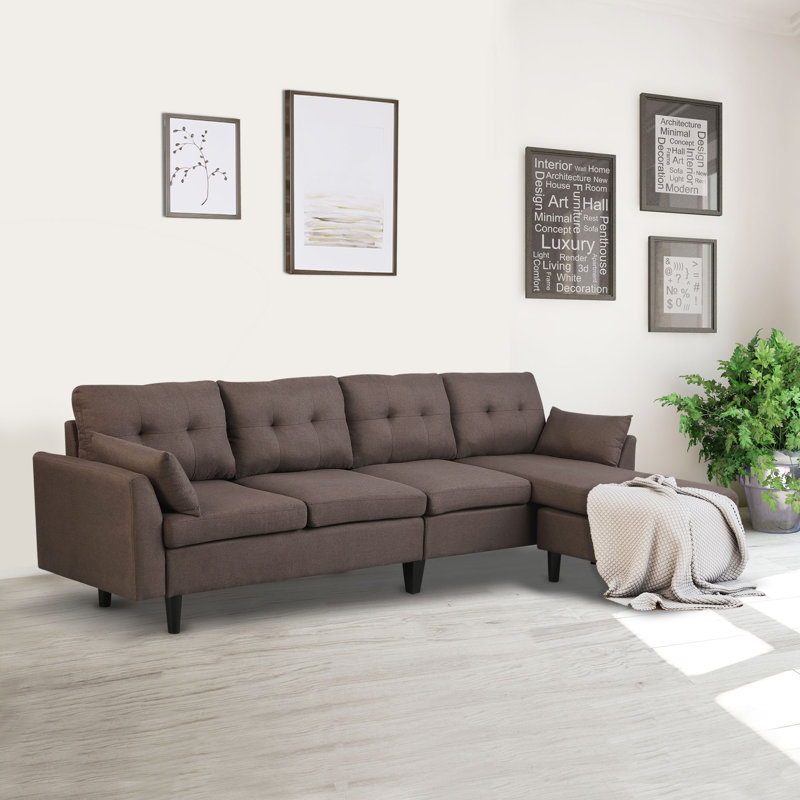 Canapé modulaire réversible en lin 50,4 po, Brun